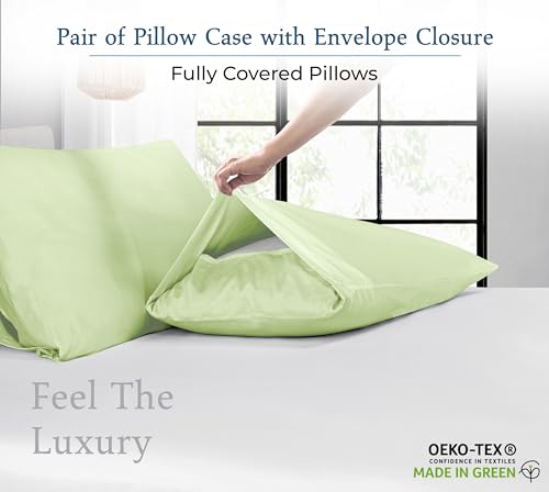 Image of Royale Linens 400 Thread Count 100% American Grown Cotton King Pillowcase Set - Luxury Sateen King Pillow case - 20 inchx40 inch Inch Soft & Smooth Set of 2 Green Pillowcases - (King, Florentine Sage)