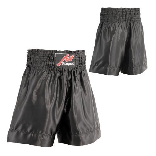 Short de boxe satin noir uni Playwell taille L vêtement entraînement