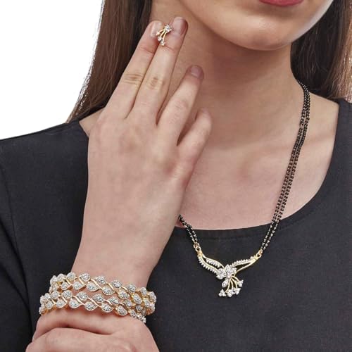 Image of ZENEME Gold Plated and American Diamond Bangle Set for Women & Girls