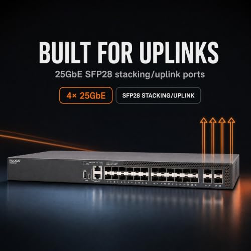 Image of Ruckus ICX8200-24F Managed Switch, 24x 100 /1000 Mbps SFP Fiber, 4x 25GbE SFP28 Uplinks - Stackable Enterprise Switch, 3-Yr Remote TAC Included, TAA Compliant