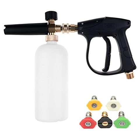 NUZAMAS High Pressure Washer Gun with 5 Water Nozzle Tip & 1L Snow Foam Lance Bottle Kit for Car Floor Deck Windows Cleaning M22 Metric Male Thread Fitting Cover