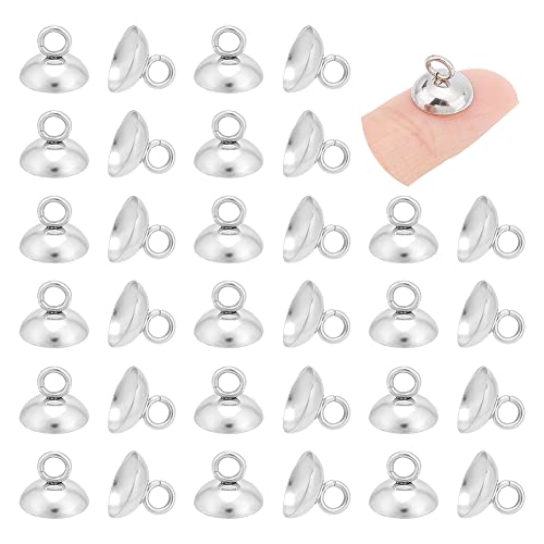 UNICRAFTALE 100Pcs Stainless Steel Bead Cap Pendant Bails Ball Pendant End Cap Metal Dangle Charm Bead Pendant Connector Findings Bails for Globe Glass Bubble Cover Pendant Making Hole 3mm