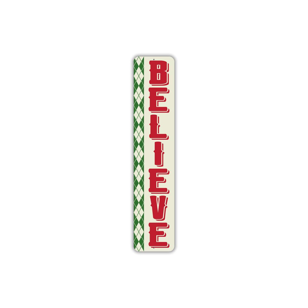 Believe Vertical Metal Christmas Sign - 3 x 13
