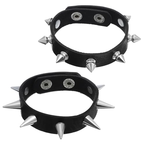 LXUEJIE Lot de 2 bracelets punk rock à pointes réglables en cuir noir clouté pour homme et femme