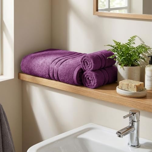 Image of MYTRIDENT Towel Set| Comfort Living | Quick Drying | Travel Friendly | for Men /Women | 3 PC Towel Set | 1 Bath (70 cm x 140 cm) 2 Hand (40 cm x 60 cm) | 100% Cotton 400 GSM - Black Currant