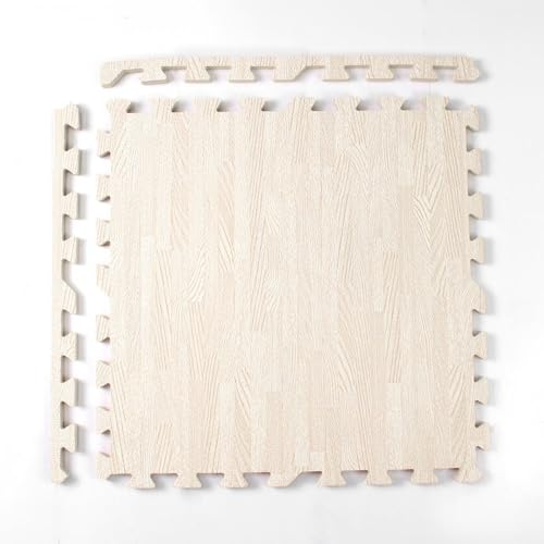 16 Pcs Wood Grain Floor Mats Eva nterlocking Foam Mats soft breathable for bedroom living room childrens room 1cm Floor Protection 30x30cm(Beige)