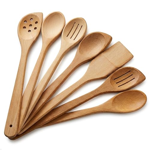 ECOSALL Healthy Wooden Spoons For Cooking Set of 6. Safe and Reliable Cooking Utensils for Kitchen – 100% Natural Nonstick Wood Spatula Spoon For Scraping, Stirring, Serving – Uncoated Solid Hardwood