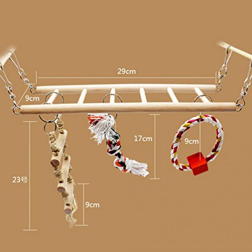 Bird Toys Set Wood Climbing Ladder Bridge Swing 4-Pieces for Parrot Parakeet Cockatiel Conure Cockatoo African Grey Macaw Eclectus Amazon Budgie Lovebird Finch Canary Cage Stand Perch