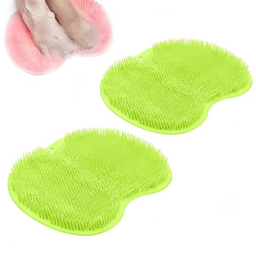 Shower Foot Scrubber Mat, Upgrade Silicone Shower Foot Scrubber Mat Slip Suction Cups Foots Scrubbers, Foots Back Scrubbers Exfoliating Bath Wash Pad Back Washer for Men and Women (Green 2 Pcs)