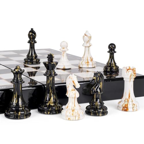 15" Large Chess Set for Adults with Weighted Acrylic Chess Pieces 3.5" King & Portable Folding Marbling Wooden Chess Board Travel Chess Sets Family Board Game Gift – Elegant Classic Chess Game - Image 6