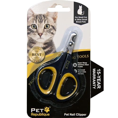 Cat Nail Clippers by Pet Republique – Professional Stainless-Steel Nail Clipper for Cats, Kittens, Hamster, Rabbits, Birds, & Small Breed Animals Claw Trimmer (Black+Yellow)