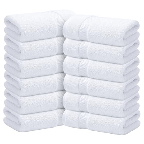 Infinitee Xclusives - 12 Pack 100% Cotton Face Cloths Wash Cloths |30x30 cm| - Ultra Soft & Highly Absorbent Fingertip Towels for Spa Gym Hotel & Bathroom |Brilliant White|