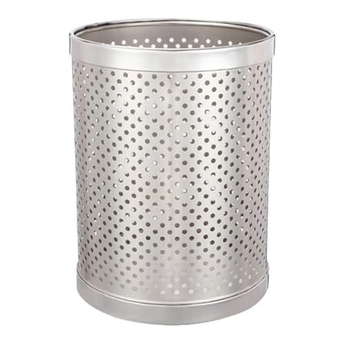 Compost bin Kitchen/Garbage Round Trash Can No Lid, Stainless Steel Hollow Trash Can, Open Top Wastebasket Recycling Bin with Pressure Ring for Home Office Business Step Trash can(Silver,S)