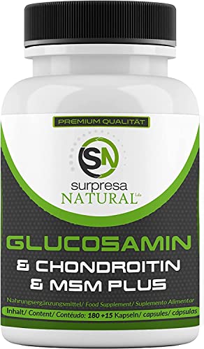 Surpresa Natural® Glucosamin, Chondroitin & MSM hochdosiert 4500mg Tagesdosis, 1 Monatsvorrat Laborgeprüft, 195 Kapseln Cover