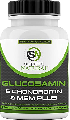 Surpresa Natural® Glukosamin, chondroitin & MSM vysoká dávka 4500 mg denní dávka, zásoba 1 měsíce laboratorně testováno, 195 kapslí