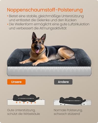 Feandrea FluffyHug Hundebett, Hundekissen Größe XXL, Hundematte für große Hunde, Hundesofa Noppenschaumstoff, Bezug abnehmbar und waschbar, 122 x 85 x 16 cm, dunkelgrau PGW234G02V1