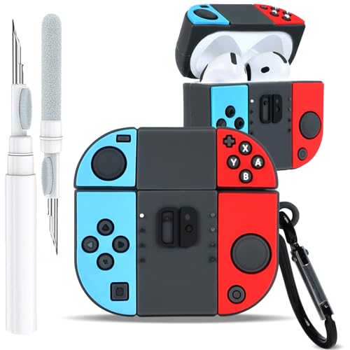 Boaretiu for Airpods 4 Case 2024 Cute Cartoon Kawaii - Funny 3D Soft Silicone Design Cover with Carabiner and Cleaner Kit Fun Cool Shell Stylish for Boys Girls Teens Women for Air pods 4, Red Game