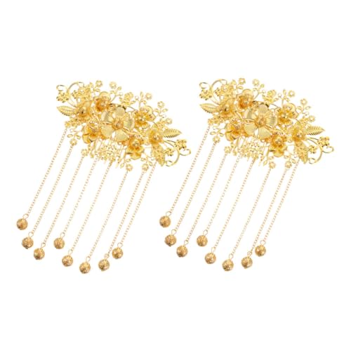 LOORGVEL 2個花飾りヘアコーム 結婚式用 伝統的なスル 髪飾り タッセル付き