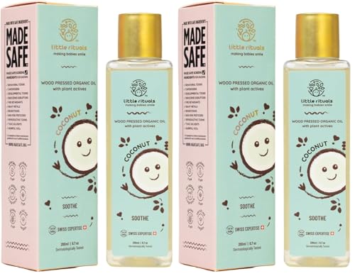 Image of Little Rituals COCONUT BABY MASSAGE OIL Certified Organic, Wood Cold-Pressed for Skin and Hair with SWISS Plant Actives - 200 ml. Dermatologist Tested by Pediatrics, Mild & Gentle & Safe (Pack of 2)