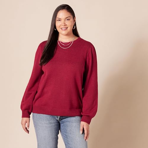 Image of Amazon Essentials Women's Relaxed-Fit Soft Touch Long Sleeve Pleated Shoulder Crewneck Sweater