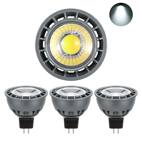 I SHUNFA Bombillas LED MR16, AC/DC 12V, 500LM Blanco Frío 6000K Foco, 5W de Repuesto Para Bombillas Halógenas de 50W, Sin Parpadeos, No Regulable 45° Ángulo de Haz LED Spot MR16 (Pack de 4)