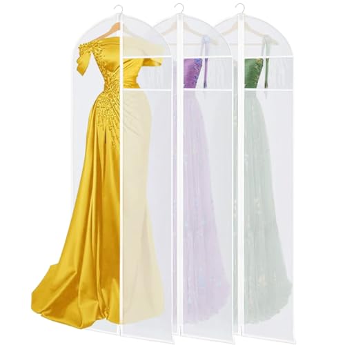 Dress Bags for Gowns, 65'' Long Garment Bags for Hanging Clothes, Dress Garment Bag, Dress Cover with Clear Window for Dresses, Coats 3 Pack