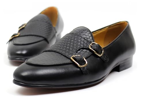 Santimon Men's Loafers Slip On Dress Casual Prom Shoes Genuine Leather Monk Strap Penny Loafers Mens Fashion Wedding Tuexdo Business Formal Suit Loafer Comfortable Walking Shoes3