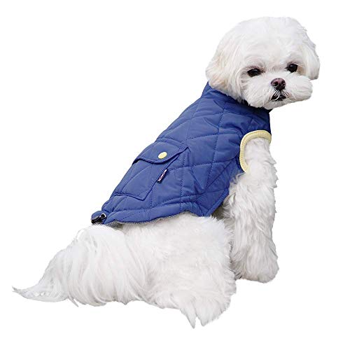 Small Dogs Coat Cozy Warm Pet Clothes Cute Puppy Jacket for Cold Weather Dog Apparel Comfortable Stylish Cotton Puppy Winter Coats Windproof for Dogs Walking Hiking Travel Dark Blue L