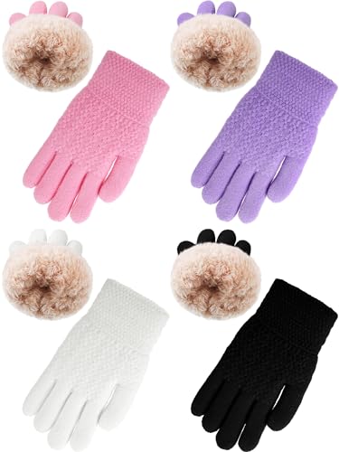 Chuarry 4 Pairs Kids Winter Gloves Fleece Warm Lining Gloves Thick Thermal Mittens Gloves For Girls Boys Cold Weather cover