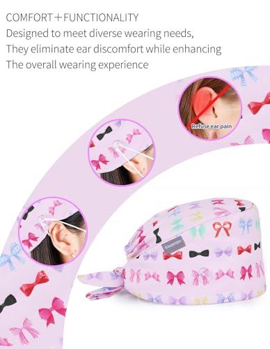 Image of Kousenpu Scrub Caps for Women, Adjustable Women's Surgical Cap with Buttons, Breathable Cute Design for Nurses and Doctors
