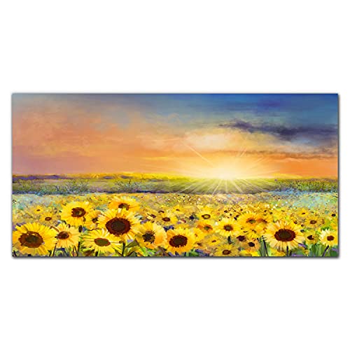 Décoration tableau en verre de prestige 100x50cm champ de fleurs