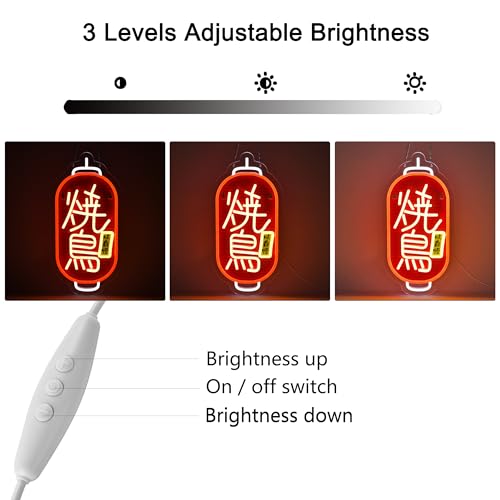 Image of Japanese Yakitori Neon Sign,Japanese Food Wall Decor LED Light Sign | Neon Lights Hanging Wall Art Decoration for Japanese Restaurant Izakaya Bar Club Shop, USB Powered Dimmable,16.1*7.9inches