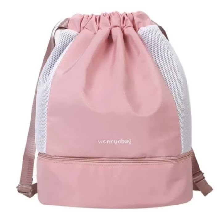 Mochila Esportiva Wennuobag com Compartimento para Tênis, Alça Regulável, Rosa e Branco, para Academia e Lazer