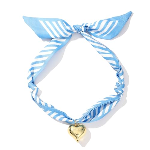 Pychee Scarf Necklace with charm for Women blue Bandana Necklace with 14k Gold Plated Pendant Heart Fashion Jewelry Gifts