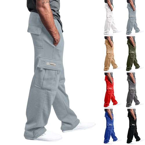 Cargo Sweatpants for Men Open Bottom Wide Leg Sweatpants with Pockets Athletic Workout Elastic Waist Sweat Pants - Main Image