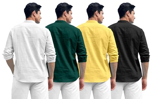 Image of Zombom Combo of Men's Solid Cotton Polyester Blend Full Sleeve Mandarin /Chinese Collor Straight Kurta Shirt (Pack of 4)