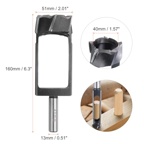 Image of HARFINGTON Wood Tenon Dowel Plug Cutter 40mm Metric Tenon Dowel Cutting Tools Drill Bit High Speed Steel Wood Plug Dowel Cutter with Round Shank for Woodworking Furniture Making
