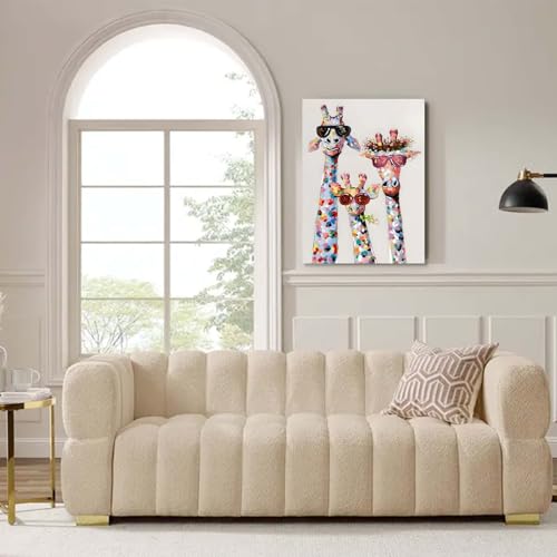Leinwand Bilder Wandbild 30x40 cm mit Rahmen – Bunte Giraffen im -Design, Kunstdruck auf Leinwand, Ideal für Wohnzimmer, Schlafzimmer oder Kinderzimmer, Mit fixierten Haken und ohne Spuren Nägeln
