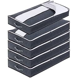 Canapé Arcon Ikea Owelth Cajas Almacenaje Ropa 5 Piezas, 90L Bolsa de Almacenamiento Debajo de la Cama Telas no Tejidas, Plegable Organizador de Transpirable con Cremallera Robusta, para Guardar Edredón, Manta