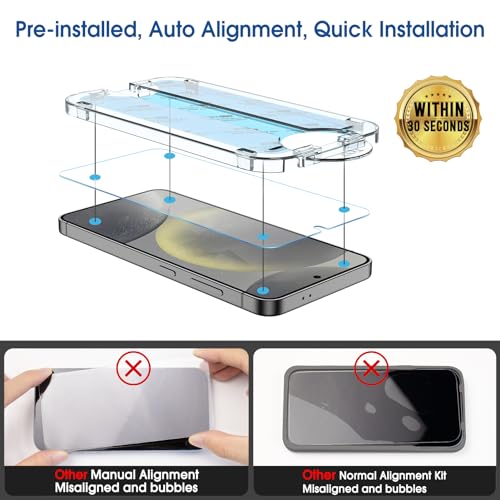 Image of amFilm Auto-Alignment OneTouch for Samsung Galaxy S24 6.2 inch Screen Protector + Camera Lens Protector,Tempered Glass,30 Seconds Installation, Case Friendly , Bubble Free , Anti-Scratch [2+2 Pack]