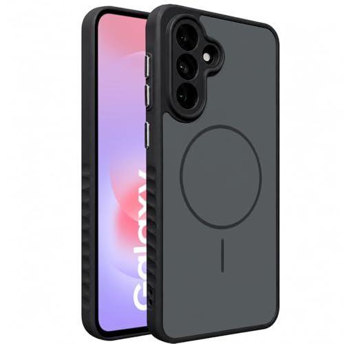 Image of VONZEE Matte Magnetic Case Compatible for Samsung Galaxy A37 Wireless Charging Shockproof Anti-Scratch TPU PC Slim Fit Full Protection Phone Cover for Samsung Galaxy A37-BLACK