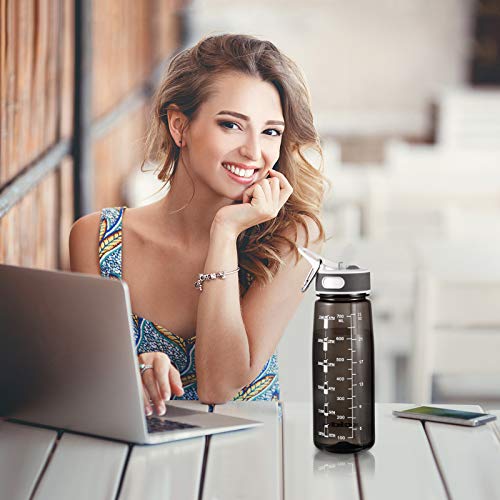 JIMACRO Water Bottle, 800 ML Water Bottle with Straw and Handle BPA-Free, Daily Water Intake Bottle with Time Markings Tracker to Remind the Drinking Time, Ideal for Gym Office Hydration