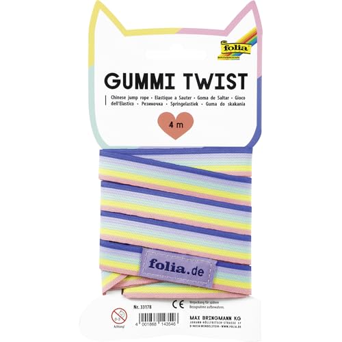 folia 33178 - Gummi-Twist ca. 4 m Gummiband in Regenbogenfarben inkl. Anleitung Hüpfgummi Spiel für Kinder ab 3 Jahren
