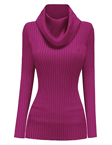 Image of v28 Women's Stretchable Cowl Neck Knit Long Sleeve Slim Fit Bodycon Sexy Sweater