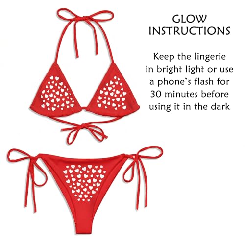 Image of Glow in The Night Sexy Lingerie for Women, Bikini Set Night Glow Luminous Nightwear, Romantic Honeymoon Lingerie for Wife Girlfriend Anniversary Gift