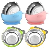 Bakpoco Stainless Steel Baby Bowls with Suction, 2-in-1 SUS304 Toddlers Bowl & Removable Silicone Suction Kids Bowl, Anti Scald Non Toxic Snack Container for Baby Food Feeding, 4 Colors Set