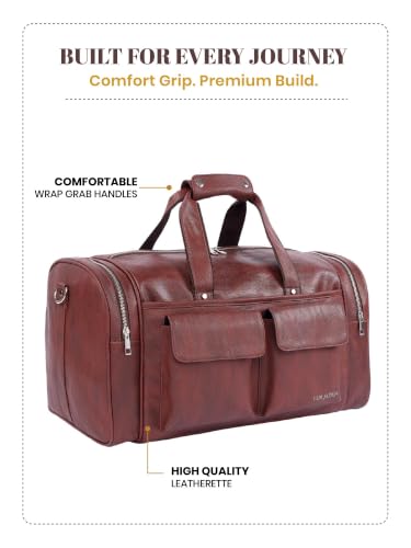 Image of Fur Jaden Weekender Premium Duffle Bag for Travel for Men and Women Made of Faux Leather with Attachable Shoulder Strap Cabin Holiday Bag (Urban Rust)