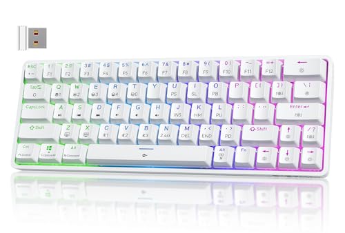 Image of TMKB T63 Gaming Keyboard, 60% Wireless Mechanical Keyboard with Bluetooth /2.4G /Type-C, Compact 63 Keys Anti-Ghosting, RGB Backlight, Clicky Blue Switch - White