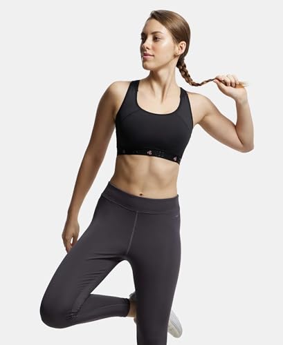 Image of Jockey AP20 Women Wirefree Padded Tactel Nylon Elastane Stretch Full Coverage Racerback Styling Active Sports Bra with StayFresh and StayDry Treatment