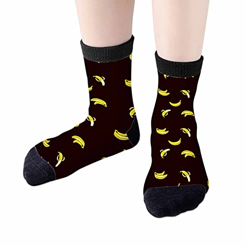 Yellow Banana Crew Socks for Woman Size 6-8 Bright Fruit Peel Glow in Black Space Girls Socks